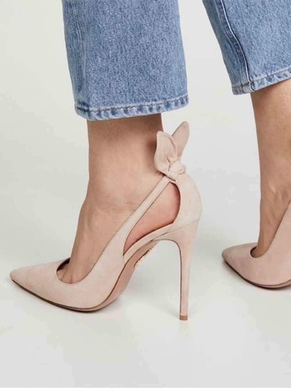 Aquazzura Women's Beige Bow Tie Pump 85
